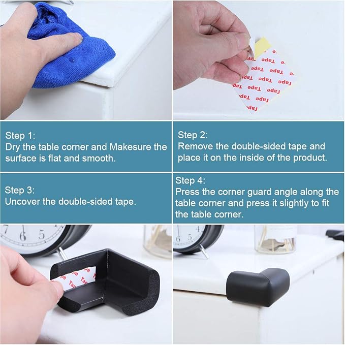 uxcell 4pcs Foam Furniture Table Desk Edge Cover Pads Protectors Corner Cushions Bumper Guards Black