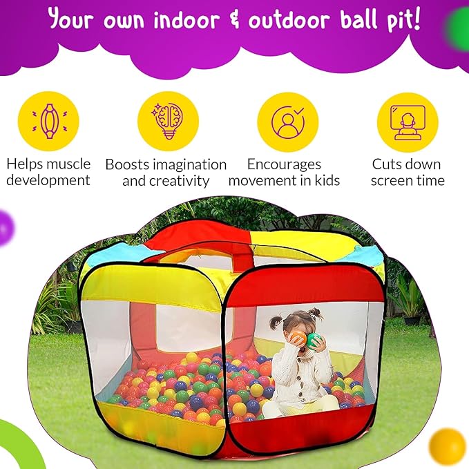 Kids Play Tent with 100 Balls ??Extra Large 56?³x50??Pop-Up Ball Pit ??Indoor/Outdoor Playhouse with Mesh Windows & Carry Bag