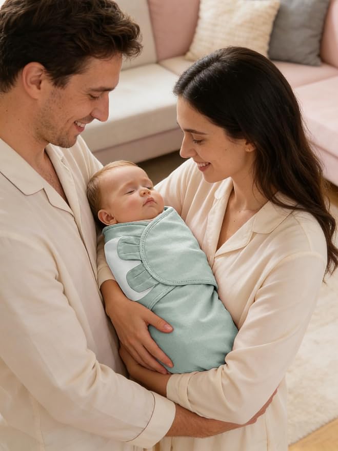 Newborn Swaddle Blanket Wrap 0-6 Months (3-Pack) - Adjustable Infant Sleep Sack, 100% Cotton Anti-Startle Soothing Sack, Soft Breathable Nursery Bedding - Eucalyptus Sage
