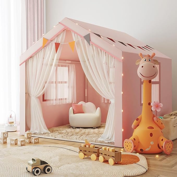Kids Tent, Large Tent for Kids with Mat & Star LED Lights,Toddler Toys for Boys & Girls,Indoor Outdoor Teepee Tents for Boys Girls,47 x 40 x 50,Pink