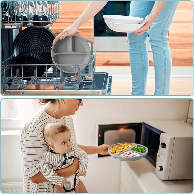 Silikong Silicone Suction Plate for Toddlers ??Divided Baby Plate for Self Feeding ??BLW Weaning Plate ??BPA Free, Dishwasher & Microwave Safe ??Baby Feeding Tray for Kids, Infants & Toddlers