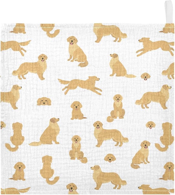 vvfelixl Baby Cotton Washcloths Golden Retriever Dogs Infants Bath Towel for Unisex Goldies Puppy Face Towels for Newborn, Natural Baby Wipes Delicate Skin, 11.8 X 11.8 inch, one sizex3