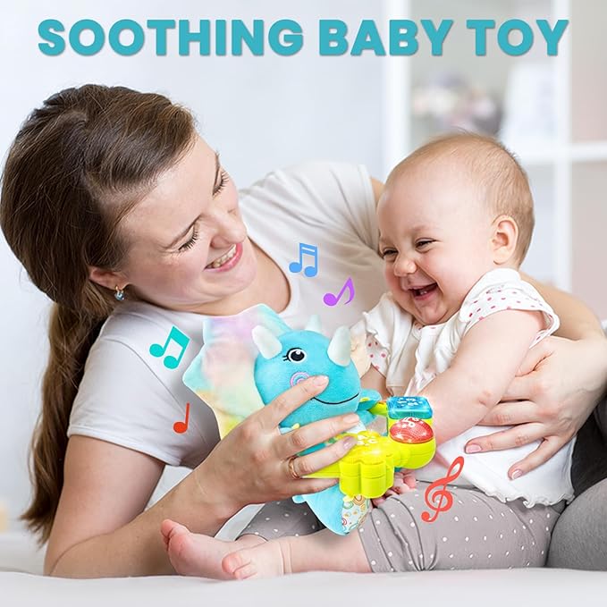 Ryotagift Baby Bilingual Musical Dinosaur Stuffed Animals Toys,Infant Early Learning Toy with Light-Up Music & Crinkle,Tummy Time Toys for 0 3 6 9 12+ Months for Baby Boy Girl Gift