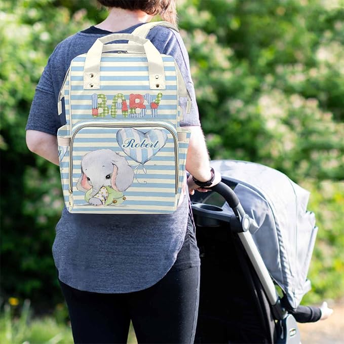 M YESCUSTOM Custom Multifunction Bag for Men Women Personalized Diaper Bag Backpack with Name Customized Mommy Bag Stripe Design