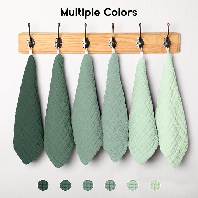 Unnivoll Muslin Burp Cloths Baby 12''X12'', Baby Washcloths 6 Pack, 100% Cotton Baby Wash Cloths Absorbent and Soft for Newborn Infants Kids Boys Girls - Gradient Green