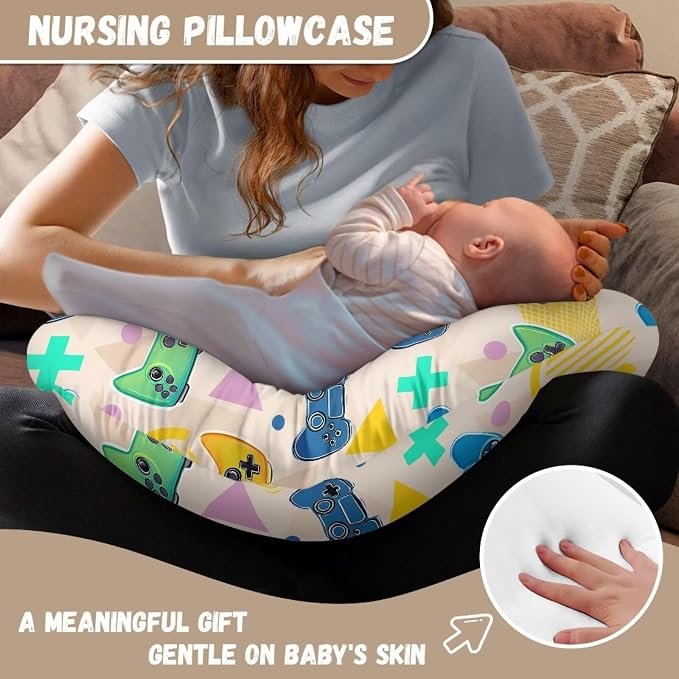 Removable Breastfeeding Pillow Cover Suitable for Newborn Breastfeeding Soft and Comfortable Fabric Breathable (Coloured PlayStation Pattern)