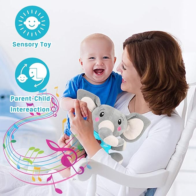 Aitbay Plush Elephant Music Baby Toys 0 to 6 Months, Cute Stuffed Animal Light Up Baby Toys Newborn Baby Musical Toys for Infant Babies Boys & Girls Toddlers 6 to 12 Months