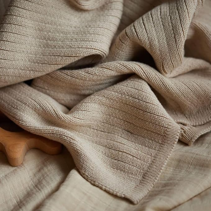100% Organic Cotton Knit Receiving Baby Girl Blanket for Newborns - Soft, Breathable Swaddle Blanket for Crib & Stroller - Nursery Gift 2-Pack (Fog and Blush)