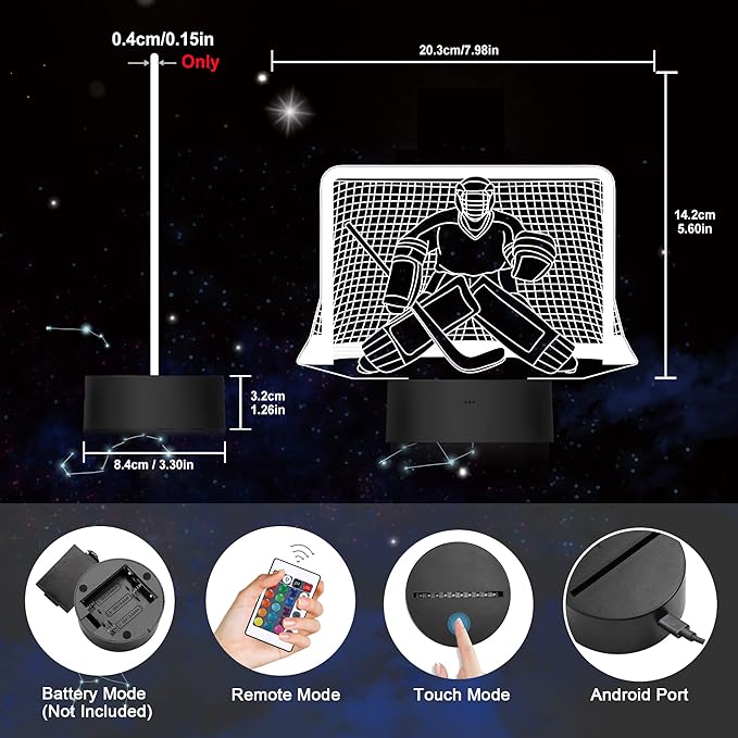 Ammonite Ice Hockey Night Light, 3D Goalie Lamp with 16 Color Changing, Remote Control and Timer, Men's Ice Hockey Decor Light for Kids, Boys, Girls, Sports Fans