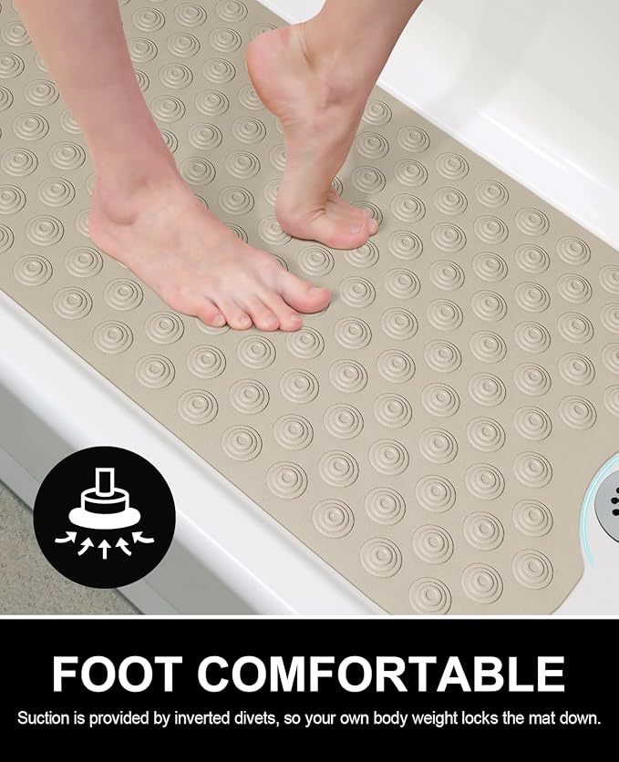 OTHWAY No Suction Cup Bath Mat: 39x16inch Extra Long Bathmat?‚Perfect for Refinished Bathtub Mat?‚Made of Nature Rubber?‚a Blessing for The Elderly and Children (Brown)