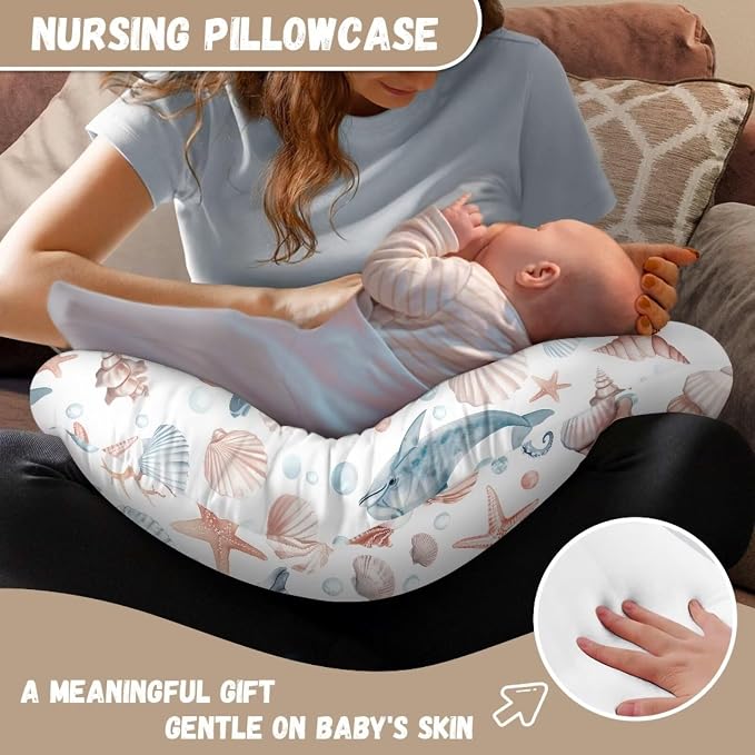 Dolphin Starfish Baby Fashion Nursing Pillow Cover Baby Breastfeeding Slipcover Newborn Safety and Comfy Cover for Daily Life, 1 Pack