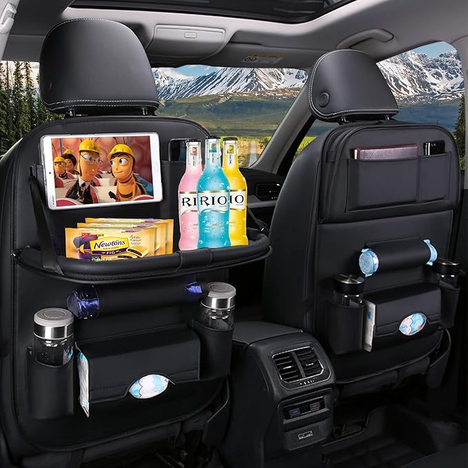 Backseat Car Organizer, Car Back Seat Organizers and Storage with Tablet Holder Kick Mats Back Seat Protectors for Kids with Foldable Tablet Tray Travel Accessories
