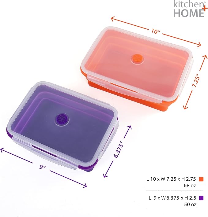 Kitchen Home Thin Bins Collapsible Containers ??Set of 2 Extra Large Rectangle Silicone Food Storage Containers ??BPA Free, Microwave, Dishwasher and Freezer Safe