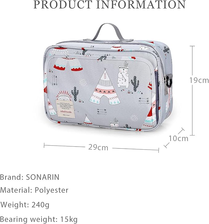 SONARIN Pram Buggy Bag Organiser & Stroller Organiser,Large Stroller Storage with Deep Cup Holder,2 x Pram Hooks,Shoulder Strap Used as Carry-On Handbag,Universal Fit All Buggy Models(Light Grey)