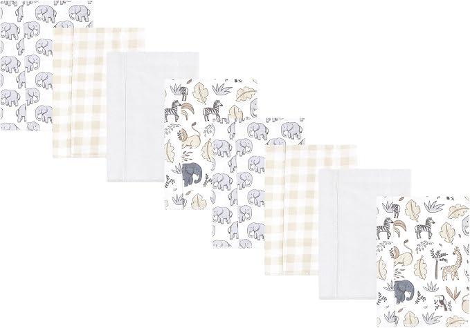 Hudson Baby Cotton Poly Flannel Burp Cloths Multipack, Neutral Safari 8-Pack, One Size