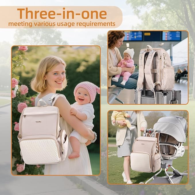 Stylish Baby Diaper Bag, Baby Bag with Changing Pad, Pacifier Case& Stroller Straps, Large Diaper Backpack Boy Girl, Water Resistant Travel Diaper Backpack for Mom Dad