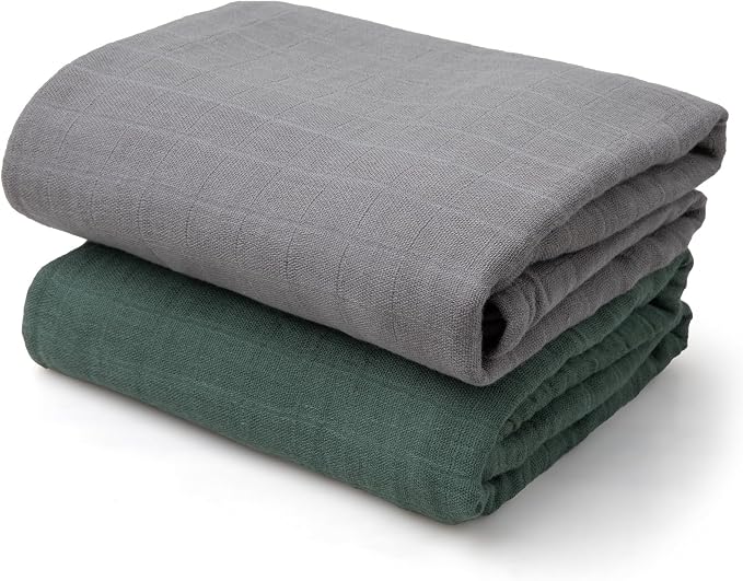 Muslin Swaddle Blankets for Baby Boys and Girls, 2-Pack Breathable Soft Receiving Blanket Wrap, Baby Essentials, Registry & Gift, 47 x 47 inches Green