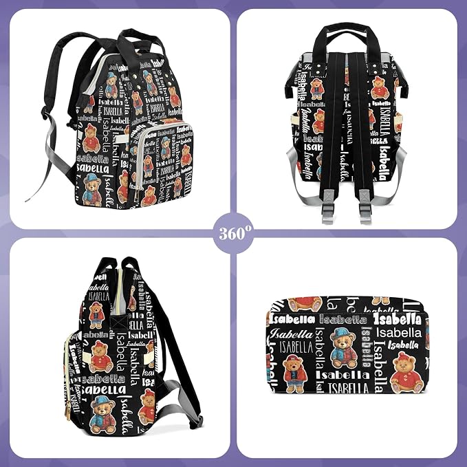 Custom Diaper Backpack, Upgraded Large Capacity Baby Bag, Personalized Changing Backpack With Name, Multifuction Mommy Bag With Insulated Pockets for Boys, Teddy Bear Red