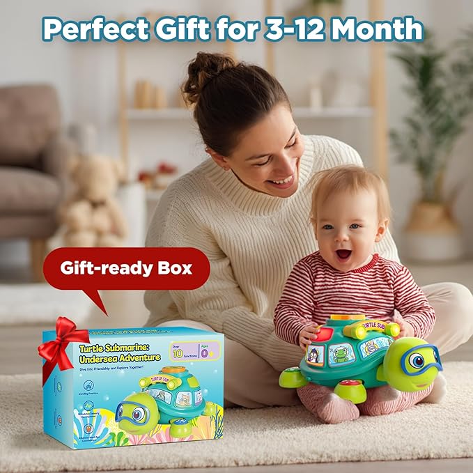 Vahome Musical Crawling Turtle Toy for Babies 3??2 Months, Light-up Educational Baby Toy for 6 7 8 9 10-12 Month Old Boy Girl, Bilingual Development Infant Gifts for 3 4 5 6-12 Months (Green)
