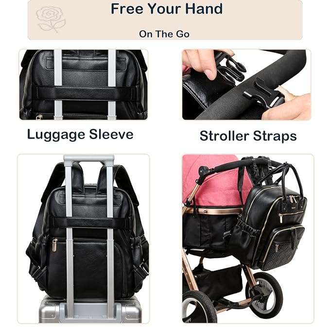 Leather Diaper Bag Backpack for Women with Multiple Pockets,Laptop Compartment and Changing Pad.