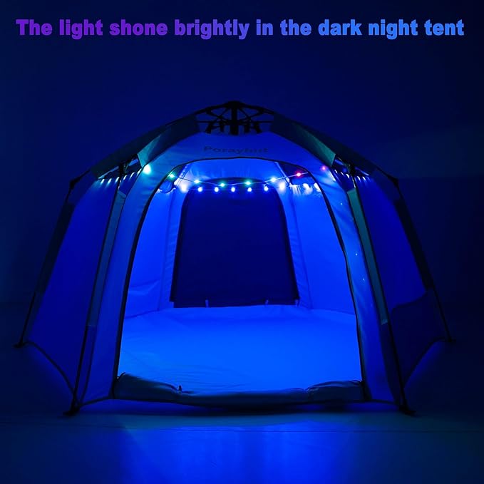 Portable Hexagon Kids Play Tent with LED Strip Lights Indoor Children Play House Easy Set-up Space Tent Dream Tent for Night.4-5 Person Birthday Gifts