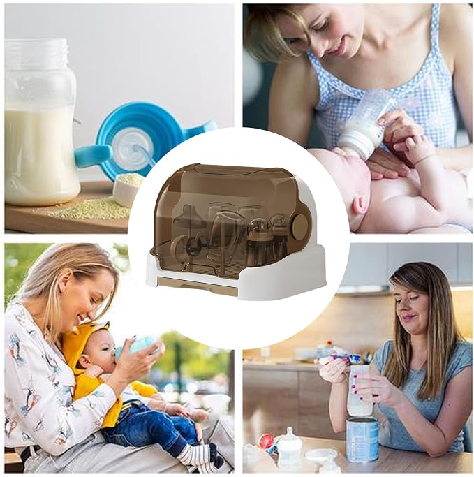 Generic Baby Bottle Drying Rack with, Space Saving Storage Box with Lid and Removable Drain Tray, Large Baby Bottle Storage, Bottle Rack Dryer Reusable Bottle Holder for Baby, Brown, WVU8QXCJ32649RVG