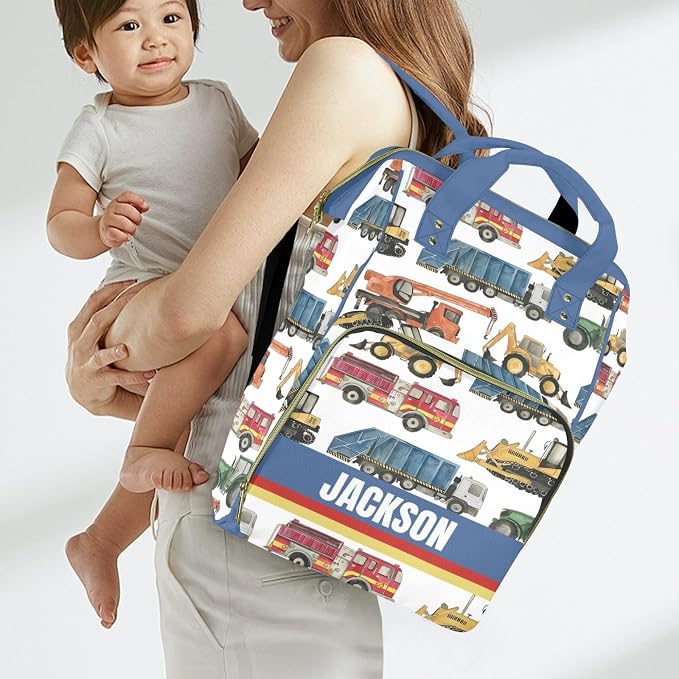Custom Diaper Bag for Baby Customized Construction Vehicle Baby Bag Personalized Nursing Bags with Name Custom Name Mommy Daypack Bag Tote Bag Gifts