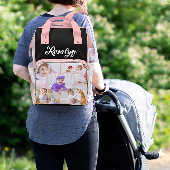 M YESCUSTOM Custom Diaper Bag for Girls & Boys - Large Capacity Backpack with Photo Personalized Baby Diaper Bags for Mom - Waterproof Nappy Baby Bag with Name - Newborn Gift