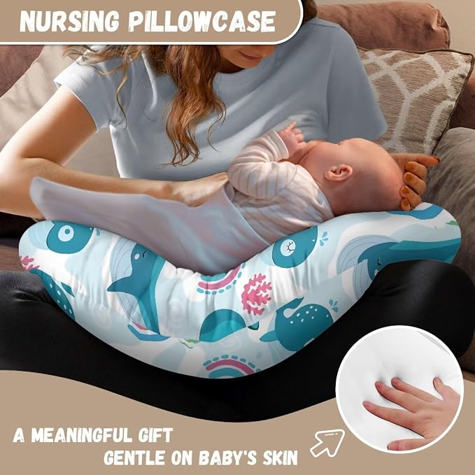 Rainbow Whales Baby Nursing Pillow Cover with Hidden Zipper Soft & Gentle on Baby Skin Fabric Bottle and Breastfeeding Pillow Cover Case for Baby Boy and Girls