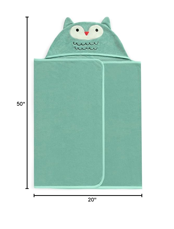 Delta Children Personalized Kids Hooded Bath Towel with Pockets - Super Soft and Absorbent- Great Gift for Boys and Girls, Light Teal Owl