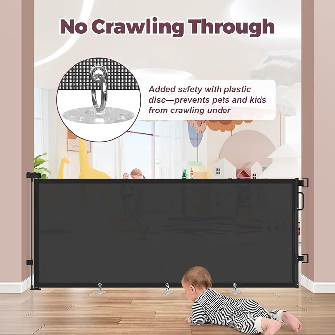 76" Retractable Baby Gates Extra Wide, Mesh Long Dog Gate for Wide Openings, Indoor Outdoor Stair Gate for Doorways Hallways Deck Porch, Child Pet Safety Essentials for Home, Black