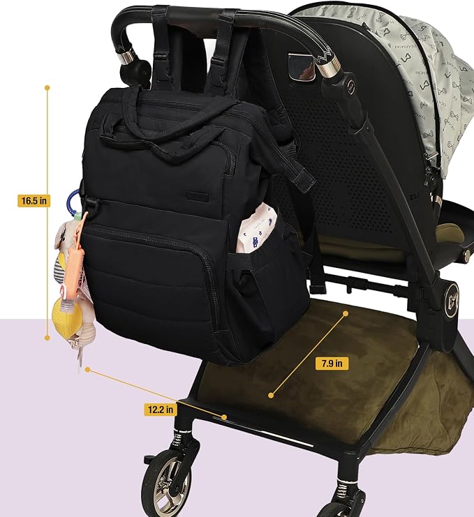 BELALIFE Baby Diaper Backpack Bag, Baby Essentials Travel Backpack for Moms Dads, with Changing Pad, Insulated Bottle Holders & Stroller Straps, Black