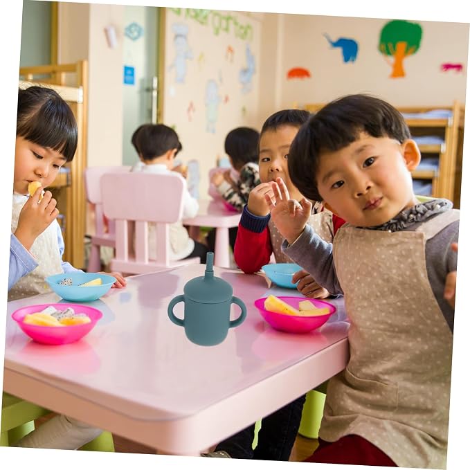 1Pc Silicone Drinking Cup with Straw Leak Training Cup for Months Smoky for Boys Learn Independence