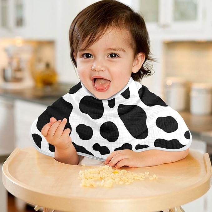 Muslin Baby Burp Cloths Set of 1, Soft Cow Print Absorbent Muslin Washcloths, Bibs, Face Towel for Newborn Boys Girls, 22 x 11 Inch
