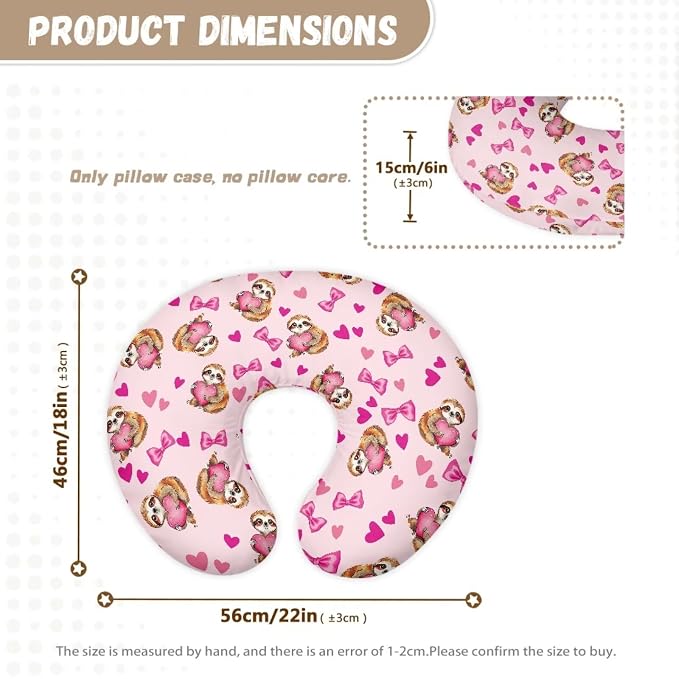 Forchrinse Sloth Love Heart Nursing Pillow Cover for Girls Princess Nursing Pillow Slipcover for Breastfeeding Moms