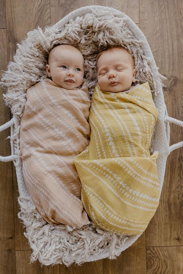 Mini Wander Swaddles for Newborns Muslin Swaddle Blankets - Breathable Soft Gender Neutral Receiving Blanket Baby Essentials | 47 x 47 Cotton - (Terrain (Apricot)