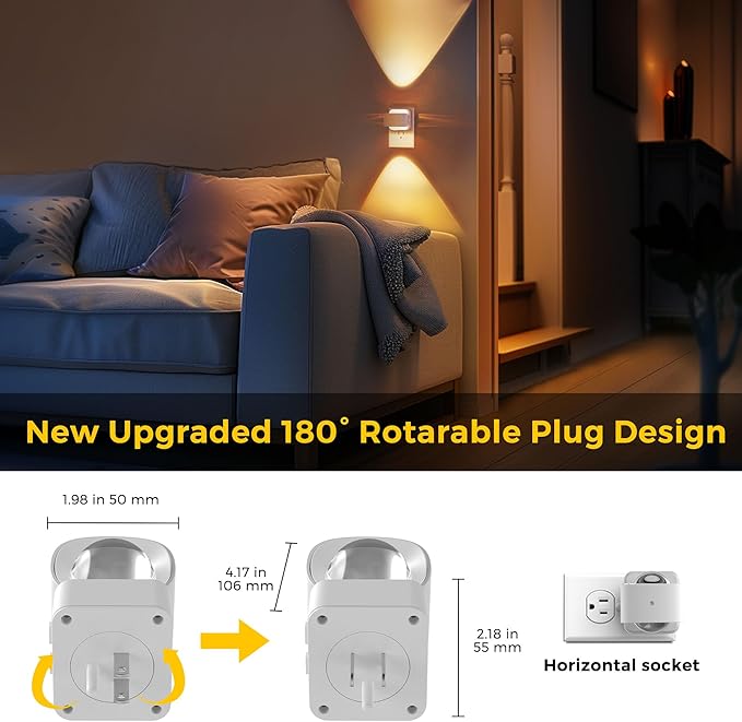L LOHAS LED Night Lights Plug into Wall, Night Light Projector, Dusk to Dawn Sensor, Rotating White Nightlight for Kids, Soft White Ambient Lighting for Bathroom, Gaming Room, Gifts,2 Pack