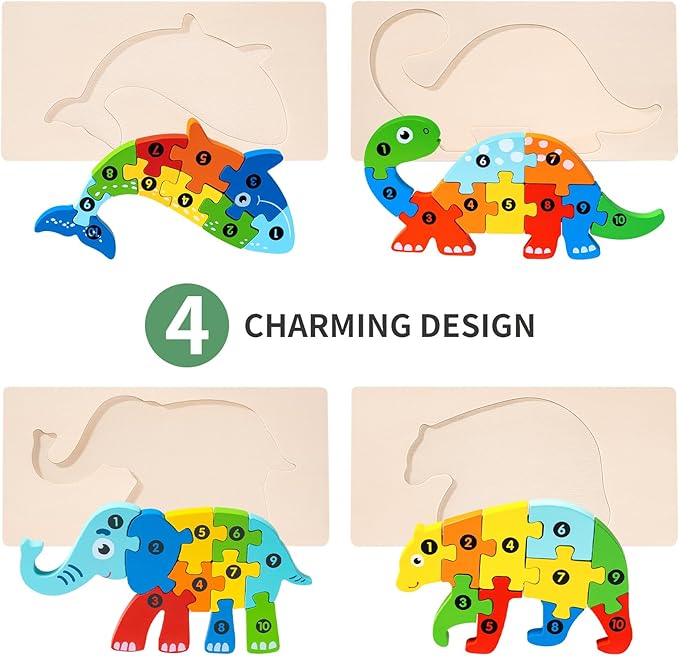 7 Pack Wooden Animal Toddler Puzzles for Kids Ages 3-5, Baby Montessori Toys for Kids Age 3 4 5 6 Years, 7 Animal Shape Learning Jigsaw Toys for 3 Year Olds Boy Girl - Easter Gifts