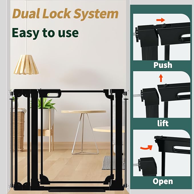 AiWMGL Clear Baby Gate 29.13-37.79" Wide Acrylic Safety Proof Dog Puppy Pet Barrier for Stairs, Transparent Adjustable Pressure Mounted No Drill Auto Close Indoor, Doorways, Hallway,Black