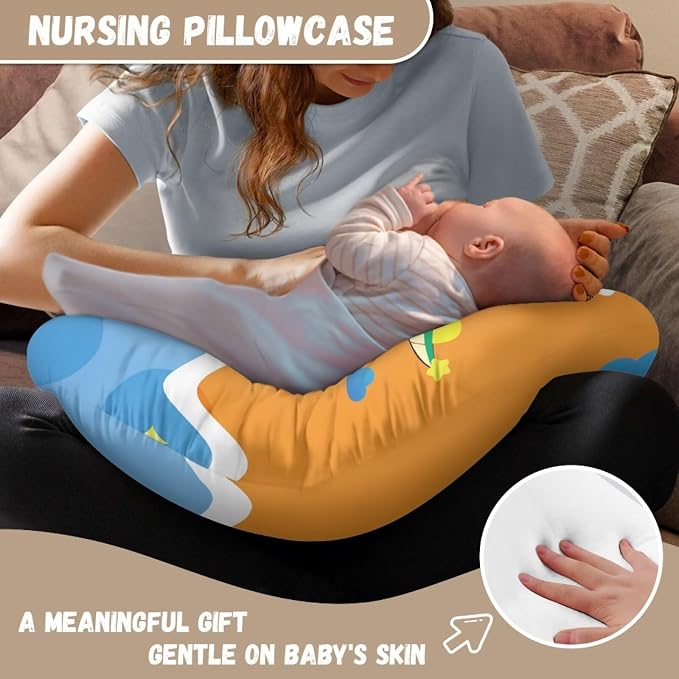 Cartoon Bottlefeeding Pillow Detachable Newborn Original Breastfeeding Slipcover Case and Positioner U-Shaped Head Support Protector Cushion Essential with Hidden Zipper Easy to Use