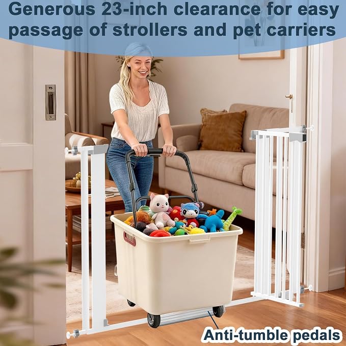 41" Extra Tall Dog/Pet Gate gate for Indoor,Heavy Duty Pressure Mount Baby Gate with Auto-Close & Walk Through,Adjustable Width 30-49.2 Inches, for Stairs, Doorways, Kitchen, White