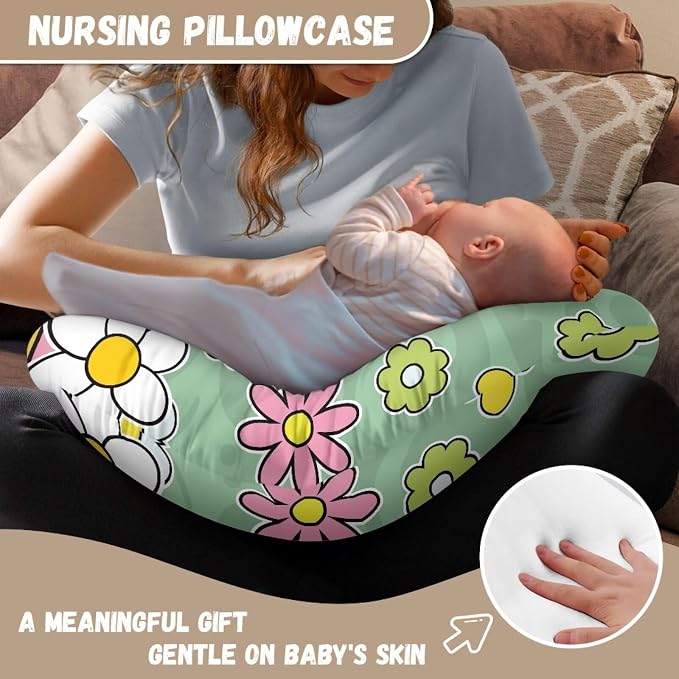Hippie Flowers Nursing Pillow Detachable Newborn Original Breastfeeding Slipcover Case and Positioner Washable Head Support Protector Cushion Essential with Hidden Zipper Easy Care