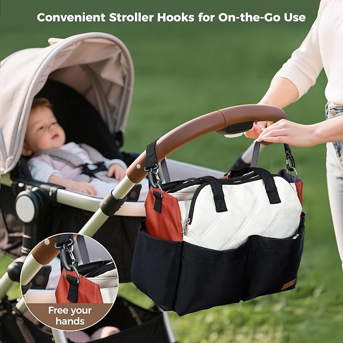 Lekebaby Diaper Bag Tote for Baby - 17 Pockets Large Travel Diaper Tote with Portable Changing Pad, Mom Crossbody Hospital Bag for Labor Delivery, Waterproof, Baby Essentials for Newborn Gifts, Beige