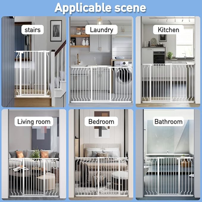 WAOWAO Extra Tall 40.55" Baby Gate 29.92-63.38" Wide Pressure Mounted Walk Through Swing Auto Close Safety White Metal Toddler Child Dog Pet for Indoor Stairs,Doorways,Kitche