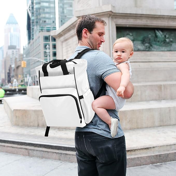 Diy Pure Milk White Diaper Bag Backpack Waterproof Large Capacity Multifunctional Diaper Bags with Insulated Pockets and Stroller Straps Travel Backpack for Baby Girl/Boy