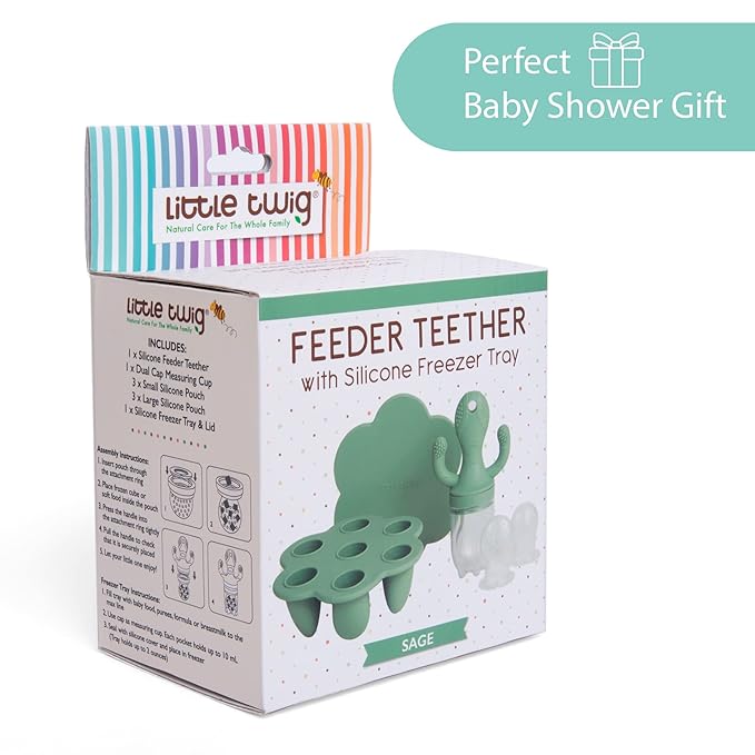 Little Twig Baby Fruit Feeder Pacifier & Teether Set ??Silicone Baby Food Feeder with Freezer Tray, BPA Free Teething Toy for Infants, Breast Milk Pops, Fruit & Puree Feeder, Baby Led Weaning Kit