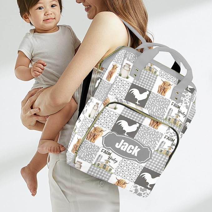 Custom Diaper Bag for Baby Customized High Land Cow Baby Bag Personalized Nursing Bags with Name Custom Name Mommy Daypack Bag Tote Bag Gifts