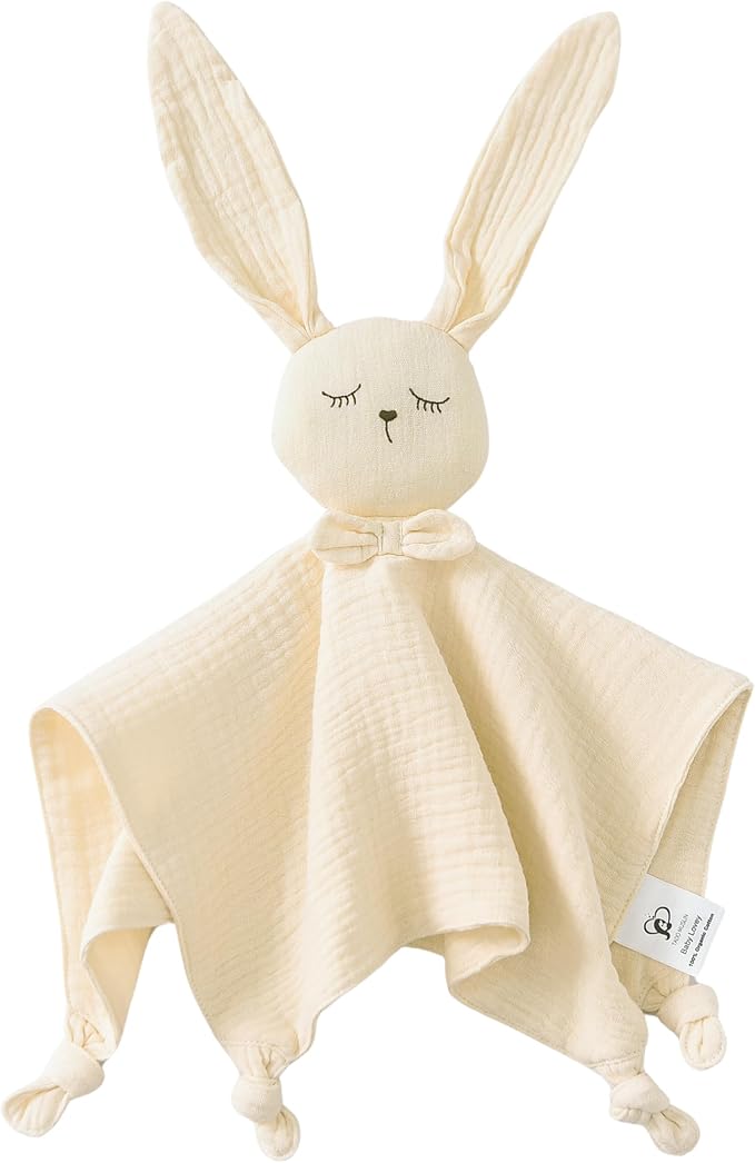 TADO MUSLIN Organic Cotton Baby Lovey Security Blanket, 2-Pack Bunny and Lion Stuffed Animal Comforter Blankie for Newborn, Infant, Toddler 0-3 Years - Machine Washable (12.5in)