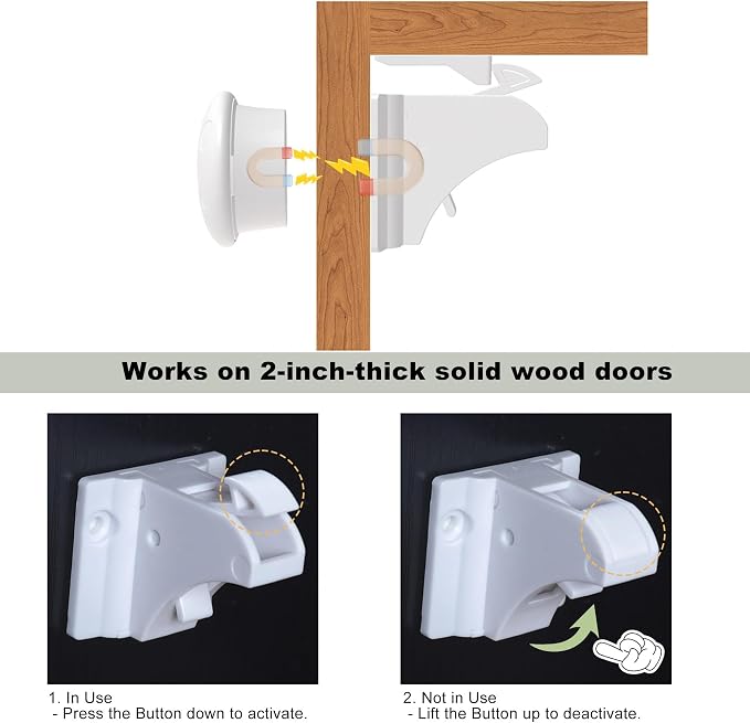 2 Pack Magnetic Cabinet Locks Baby Proofing Child Safety Cupboard Drawer Latches. (Includes Spare Adhesive for Reinforcement)