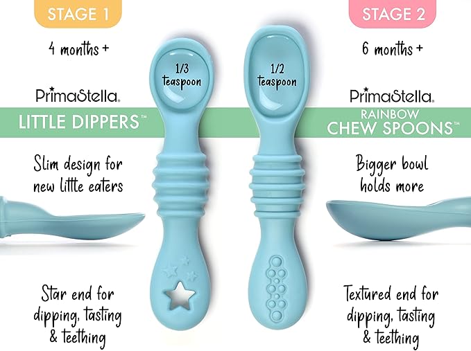 PrimaStella 6-Piece Silicone Baby Feeding Spoons - First Stage Infant Spoons, Soft-Tip Baby Training Spoon - Infant Utensils Feeding Supplies - Dishwasher & Boil-proof (Neutrals)